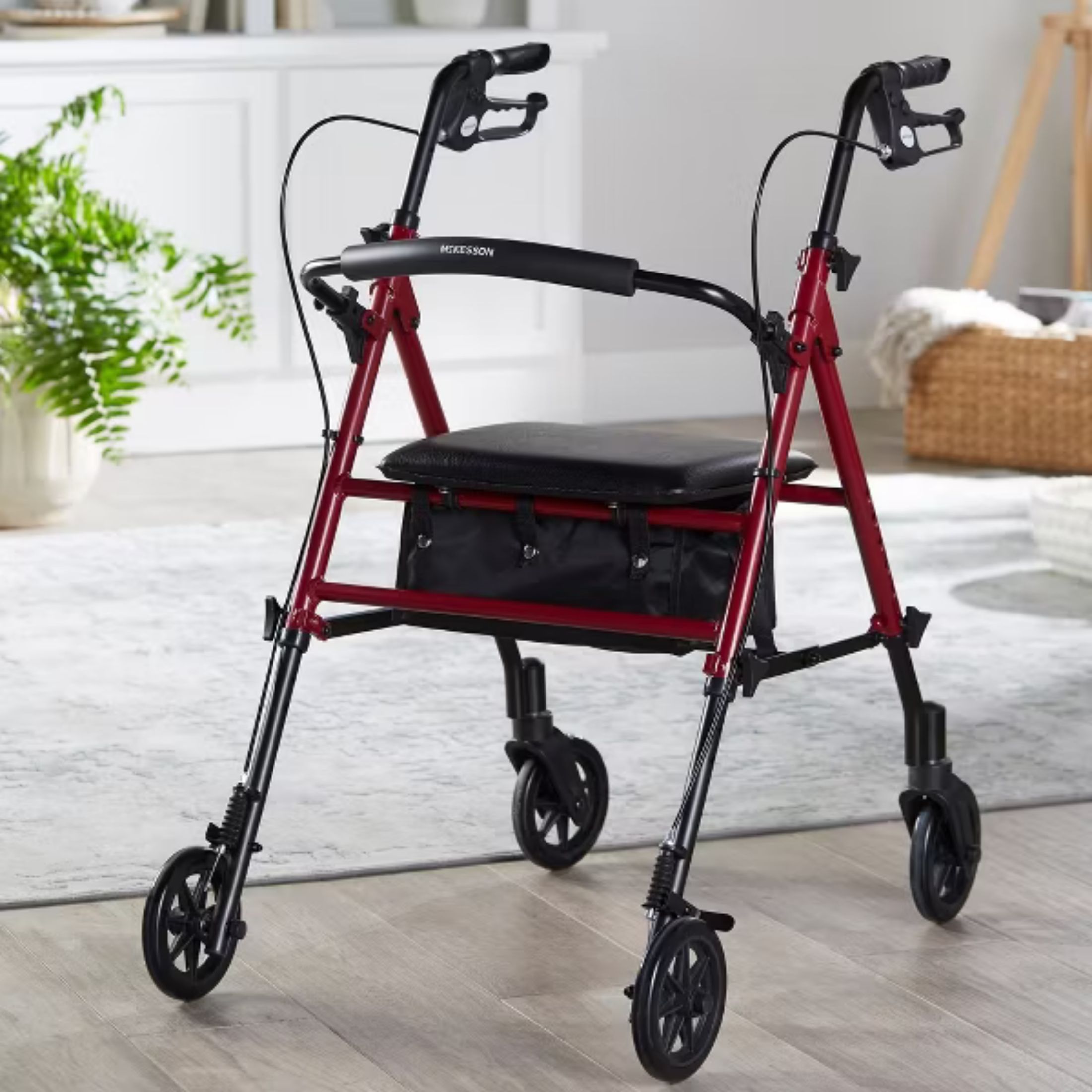 McKesson 4 Wheel Rollator 13 Inch Seat Width 300 Lbs. Weight Capacity, Red