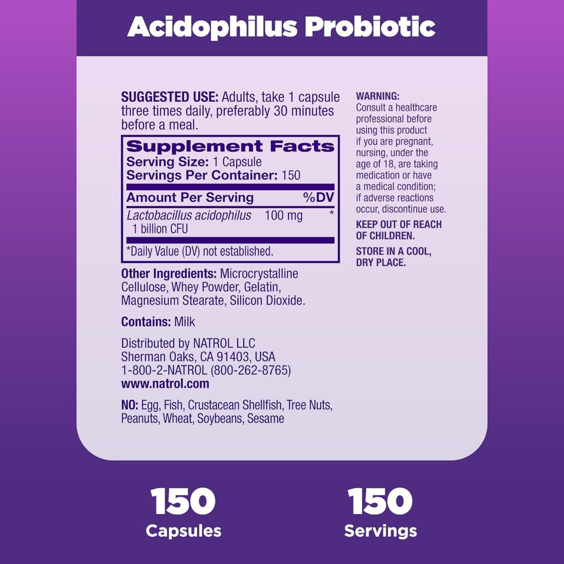 Natrol Acidophilus Probiotic - 100 Mg - 150 Capsules