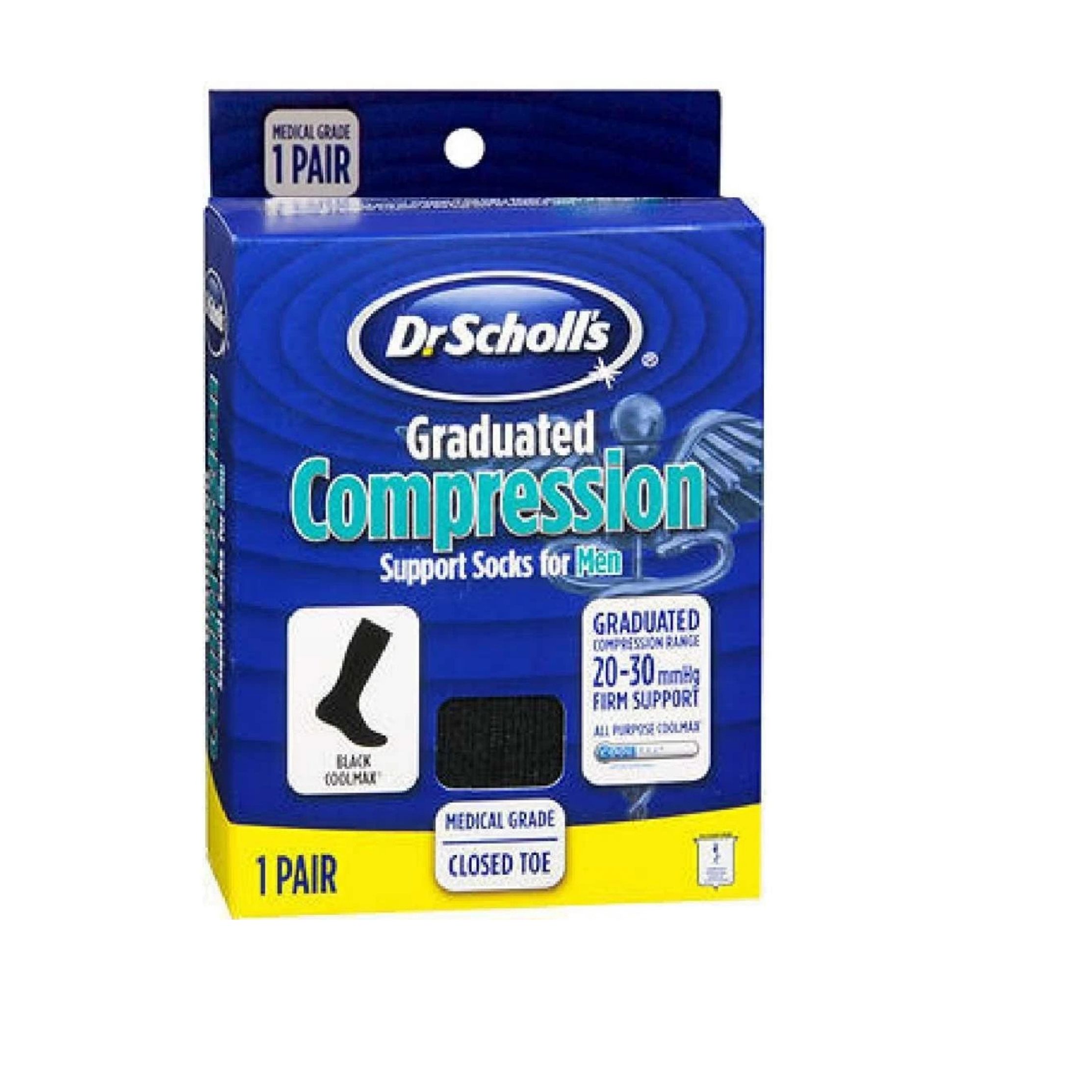 Dr. Scholl's Men's Compr Sock With Coolmax Knee High XL Black - 1pr
