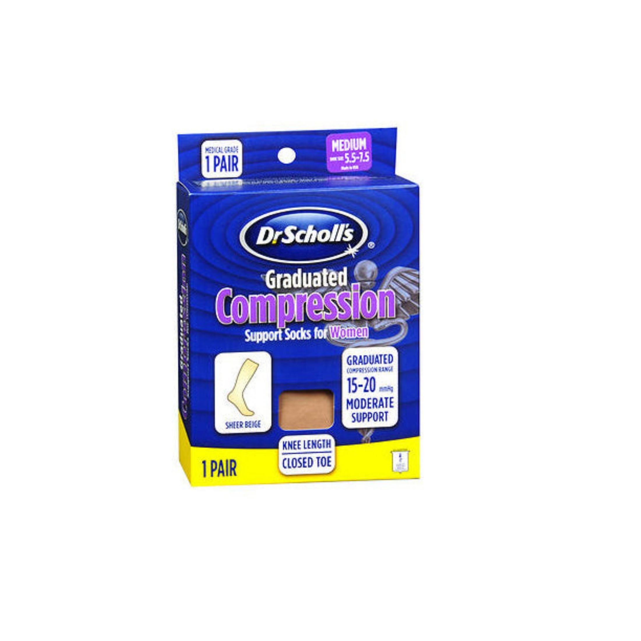 Dr. Scholl's Women's Sheer Graduated Compr Knee High M Beige - 1 Pr