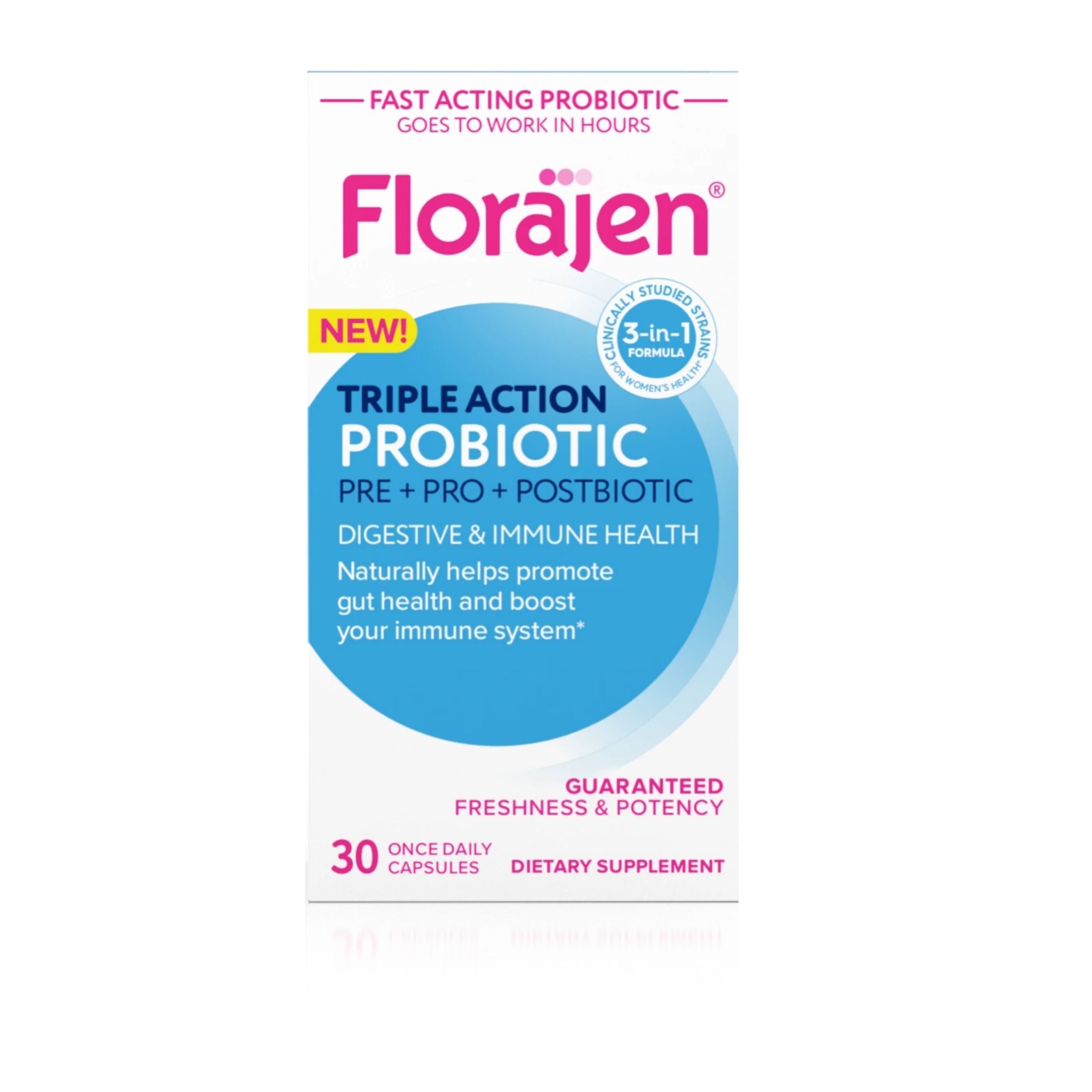 Florajen Triple Action Probiotic Pre + Pro + Postbiotic 30 Caps