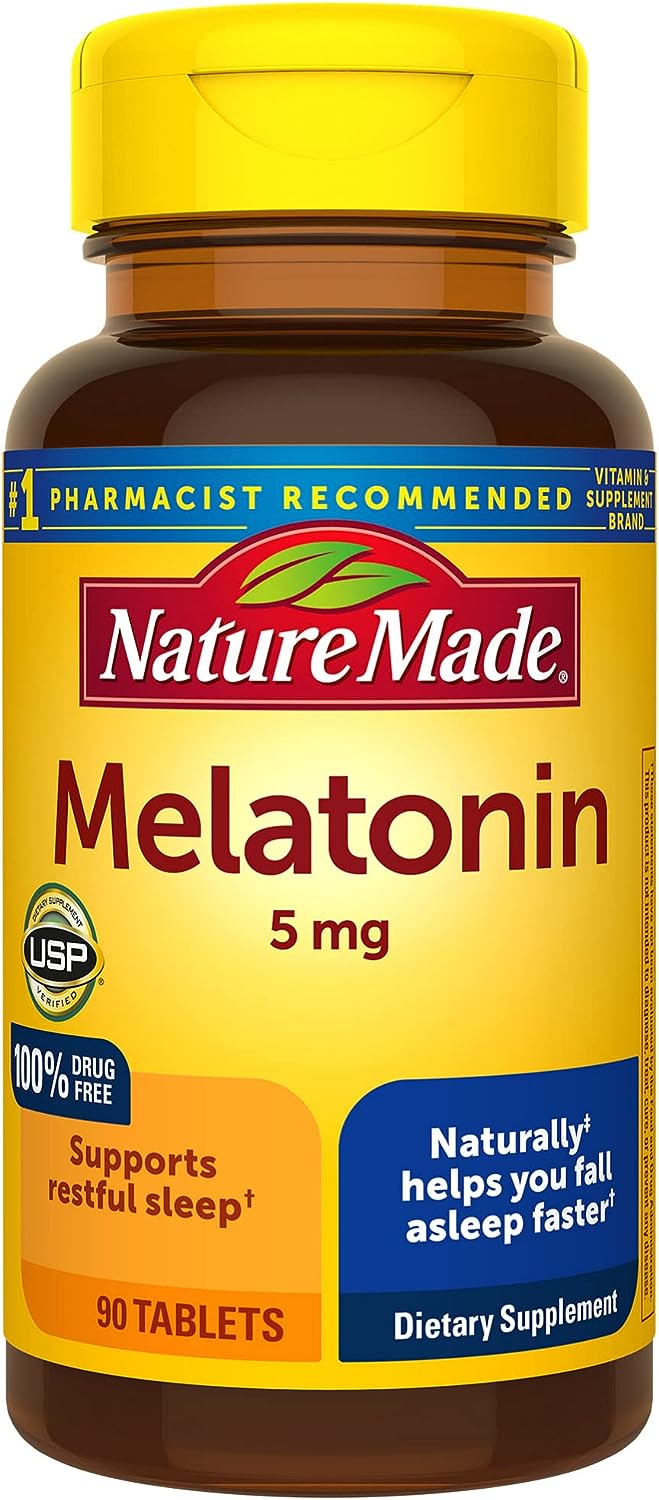 Nature Made Melatonin 5 Mg Tablets 100% Drug Free Sleep Aid For Adults