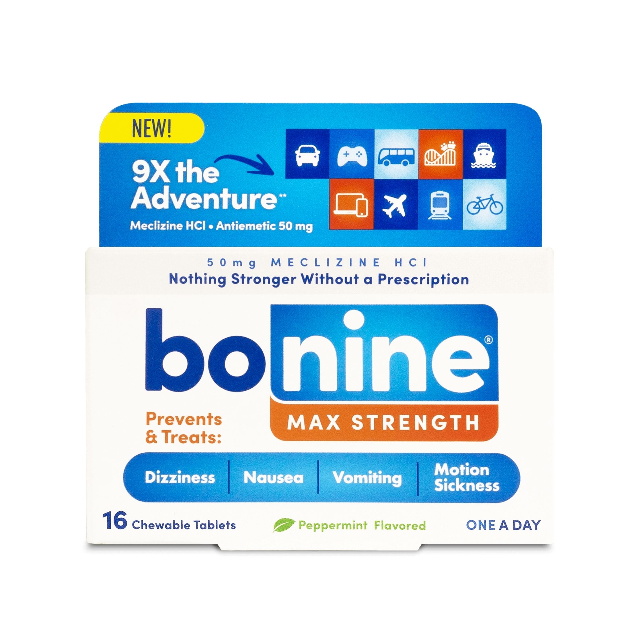 Bonine Meclizine HCL, Max Strength, 50 Mg, Peppermint Flavored