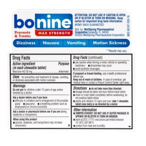 Bonine Meclizine HCL, Max Strength, 50 Mg, Peppermint Flavored