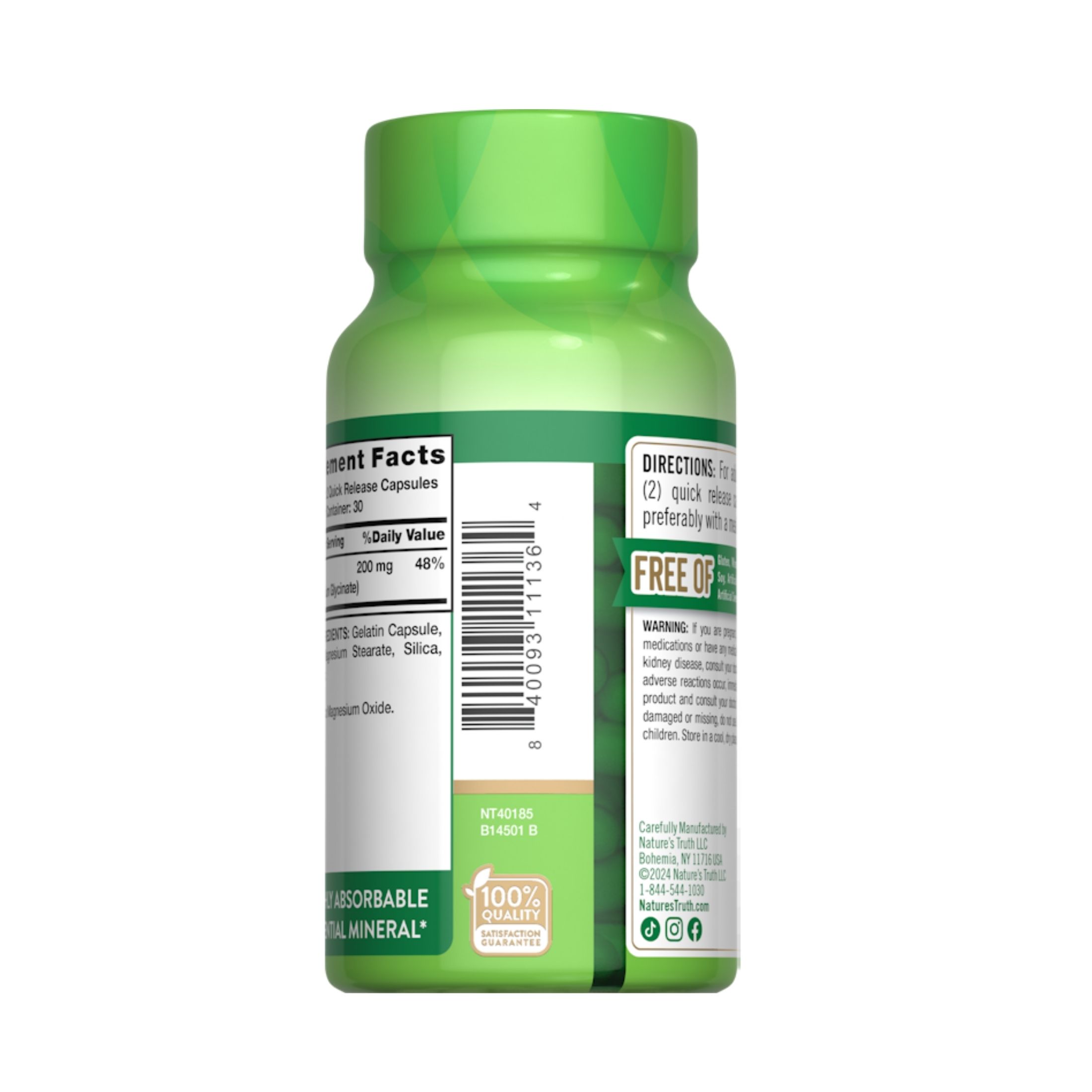 Nature's Truth Quick Release Capsules Superior Absorption Chelated Magnesium Glycinate