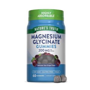 Nature's Truth Magnesium Glycinate, 200 Mg, Gummies, Delicious Sour Grape Flavor
