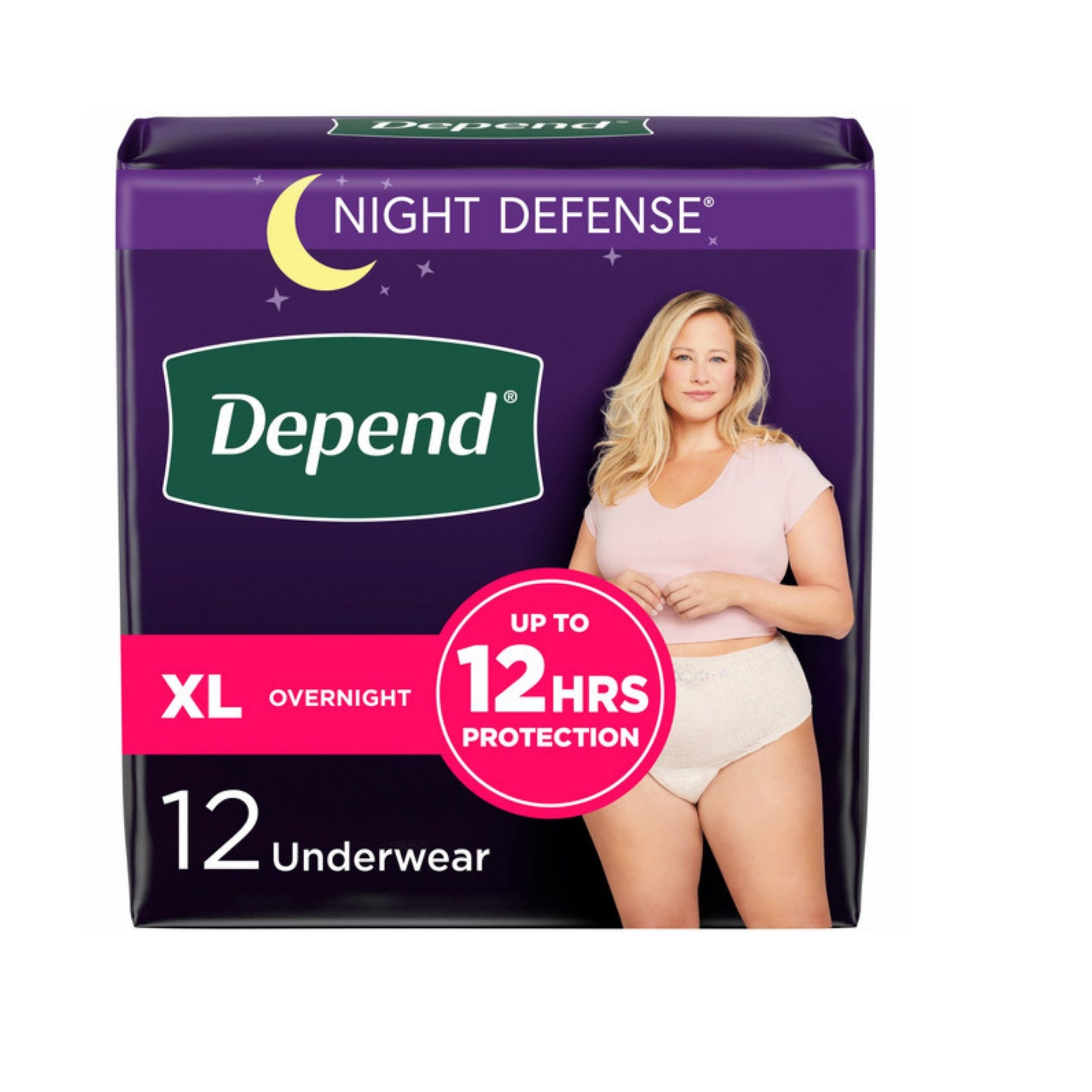 Depend Night Defense Adult Incontinence Underwear For Women Overnight XL Blush 12Ct