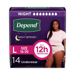 Depend Night Defense Adult Incontinence Underwear For Women, Disposable, Overnight, Large, Blush