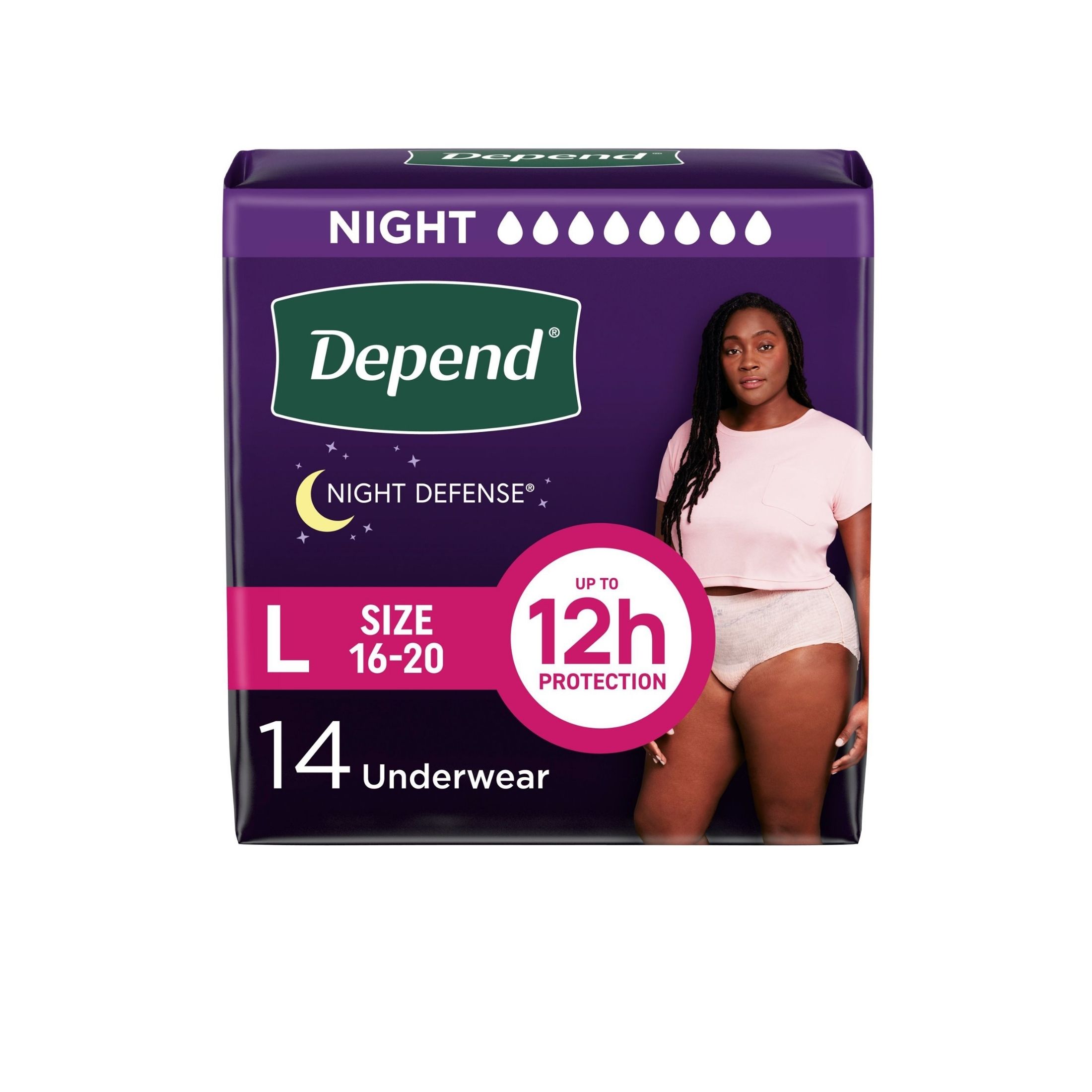 Depend Night Defense Adult Incontinence Underwear For Women, Disposable, Overnight, Large, Blush