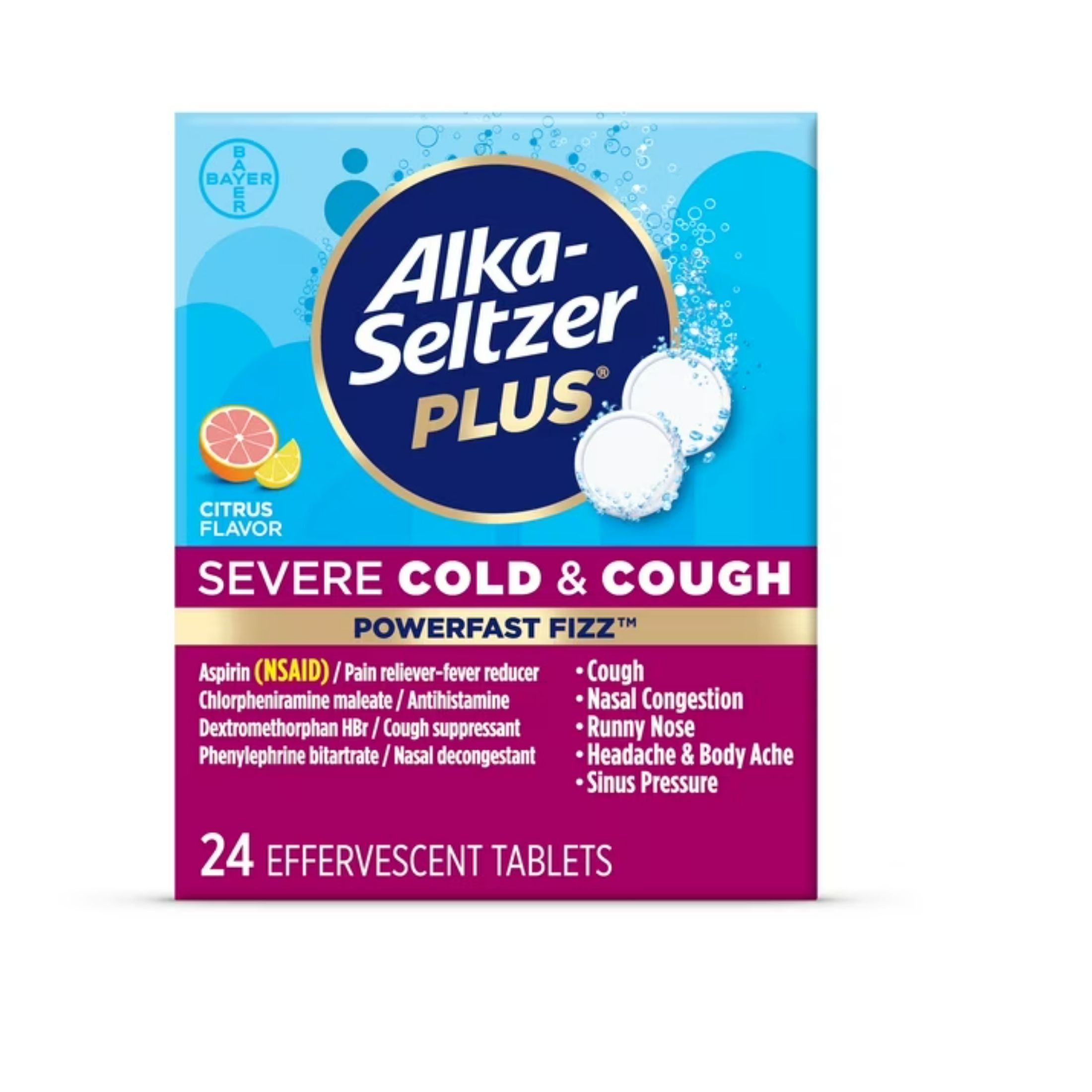Alka-Seltzer Plus PowerFast Fizz Severe Cold & Cough, Effervescent Tablets, Citrus Flavor