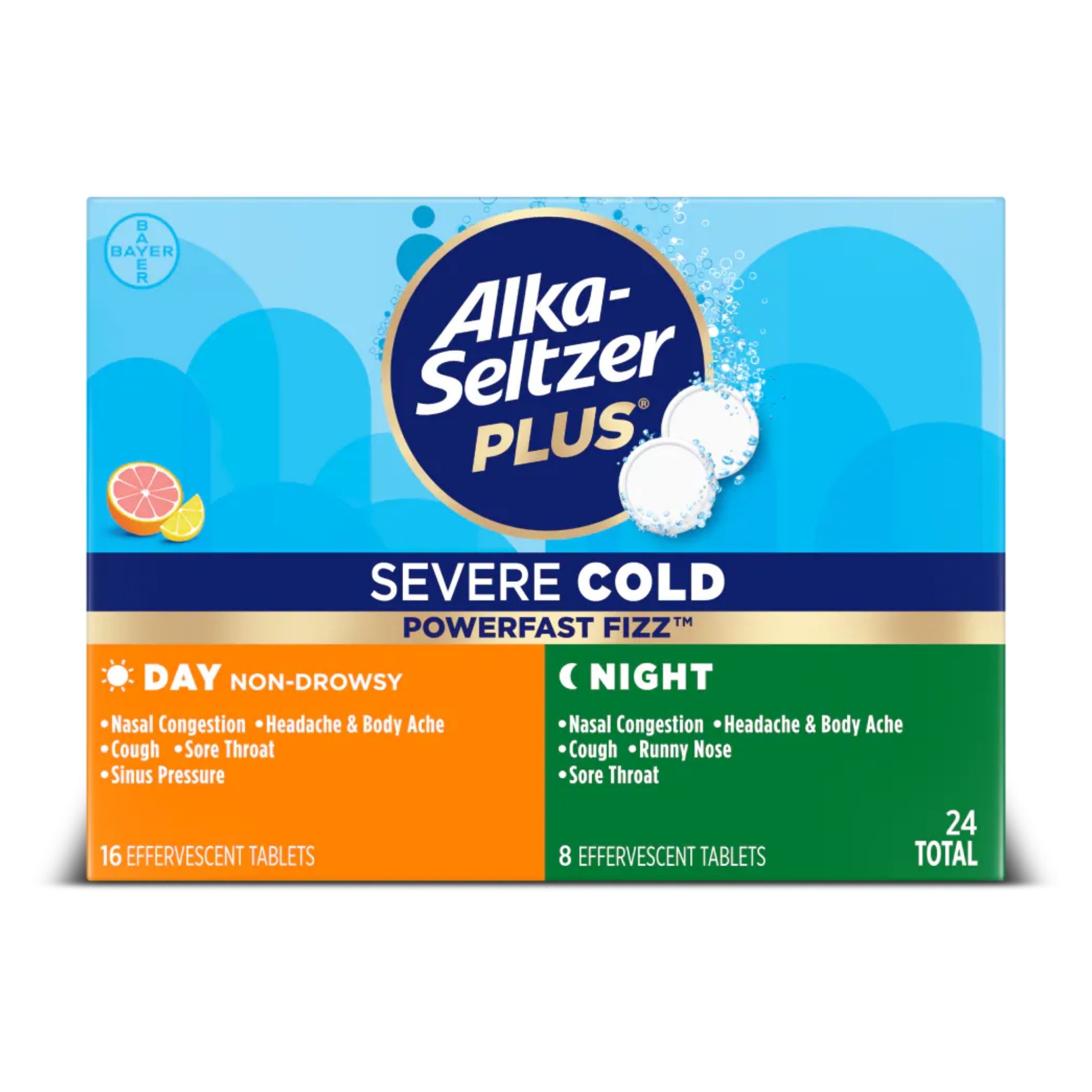 Alka-Seltzer Plus Severe Cold, Effervescent Tablets, Day Citrus/Night Lemon Flavor