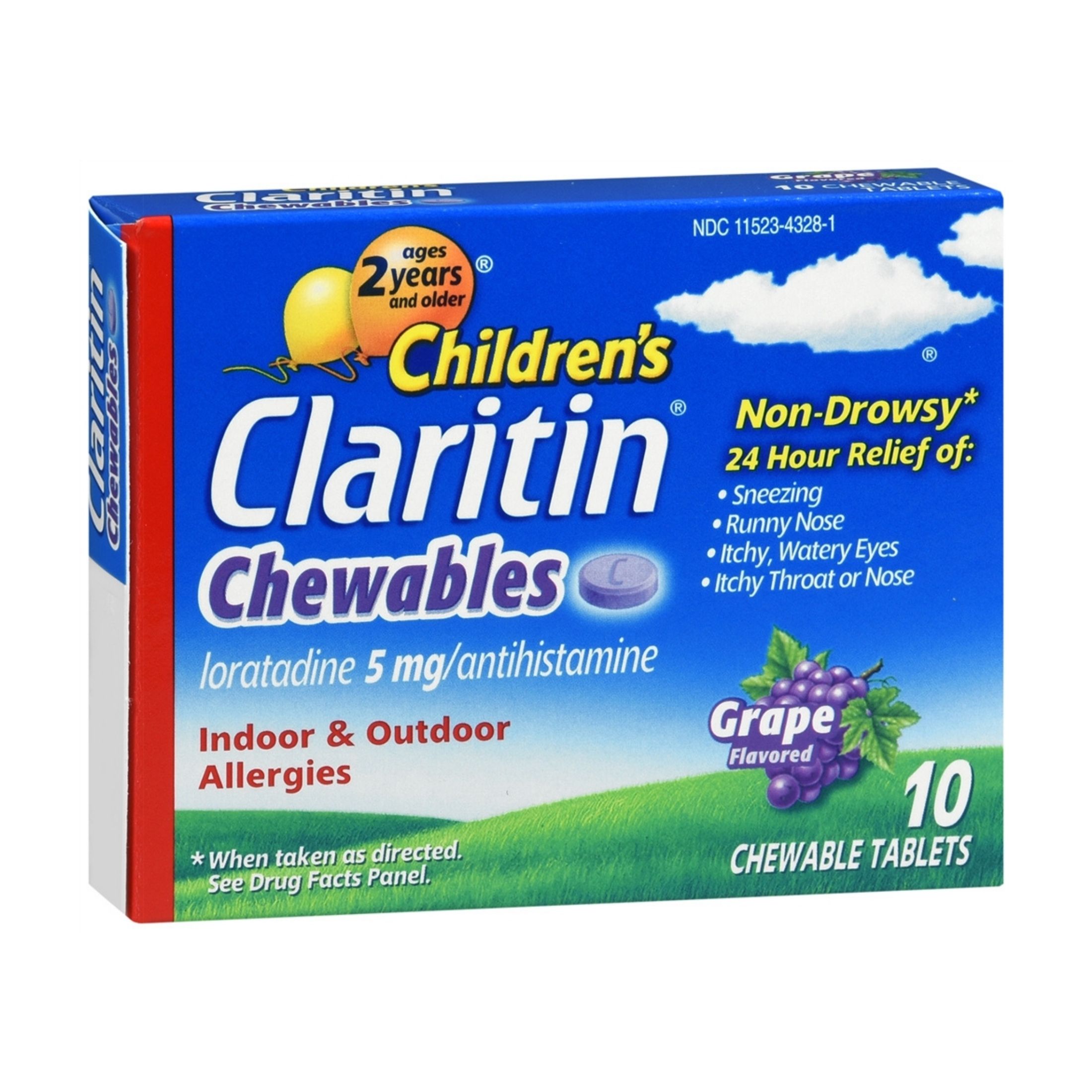 Claritin Indoor & Outdoor Allergies, Non Drowsy, 5 Mg, Chewable Tablets, Grape Flavored, Ages 2+ Years