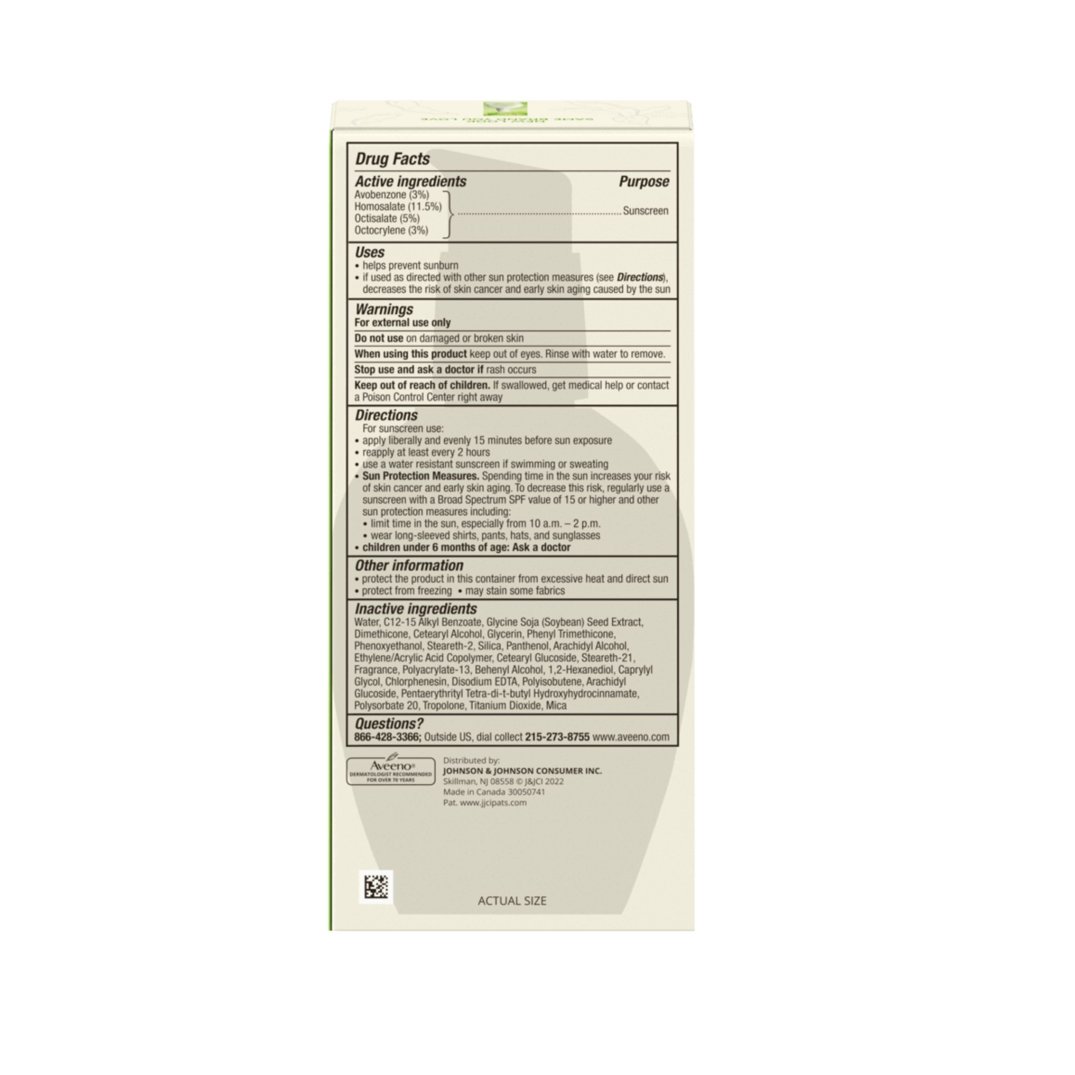 Aveeno Sunscreen, Daily Moisturizer, Broad Spectrum SPF 15 4 Fl Oz