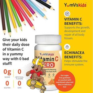 Yum-Vs Vitamins Vitamin C Echinacea Zero Gummies For Kids, Natural Orange Flavor Chewables