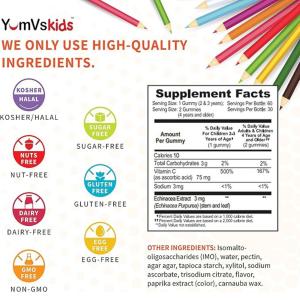 Yum-Vs Vitamins Vitamin C Echinacea Zero Gummies For Kids, Natural Orange Flavor Chewables