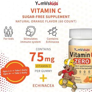 Yum-Vs Vitamins Vitamin C Echinacea Zero Gummies For Kids, Natural Orange Flavor Chewables