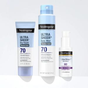 Neutrogena Ultra Sheer Body Mist Sunscreen Spray, Broad Spectrum SPF 70, Lightweight Spray Sunscreen, Non-Greasy & Water Resistant, Oil-Free & Non-Comedogenic U