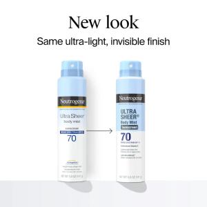 Neutrogena Ultra Sheer Body Mist Sunscreen Spray, Broad Spectrum SPF 70, Lightweight Spray Sunscreen, Non-Greasy & Water Resistant, Oil-Free & Non-Comedogenic U