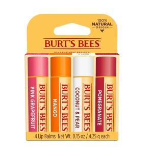 Burt's Bees 100% Natural Moisturizing Lip Balm, Superfruit - Pink Grapefruit, Mango, Coconut & Pear, Pomegranate - 4 Tubes