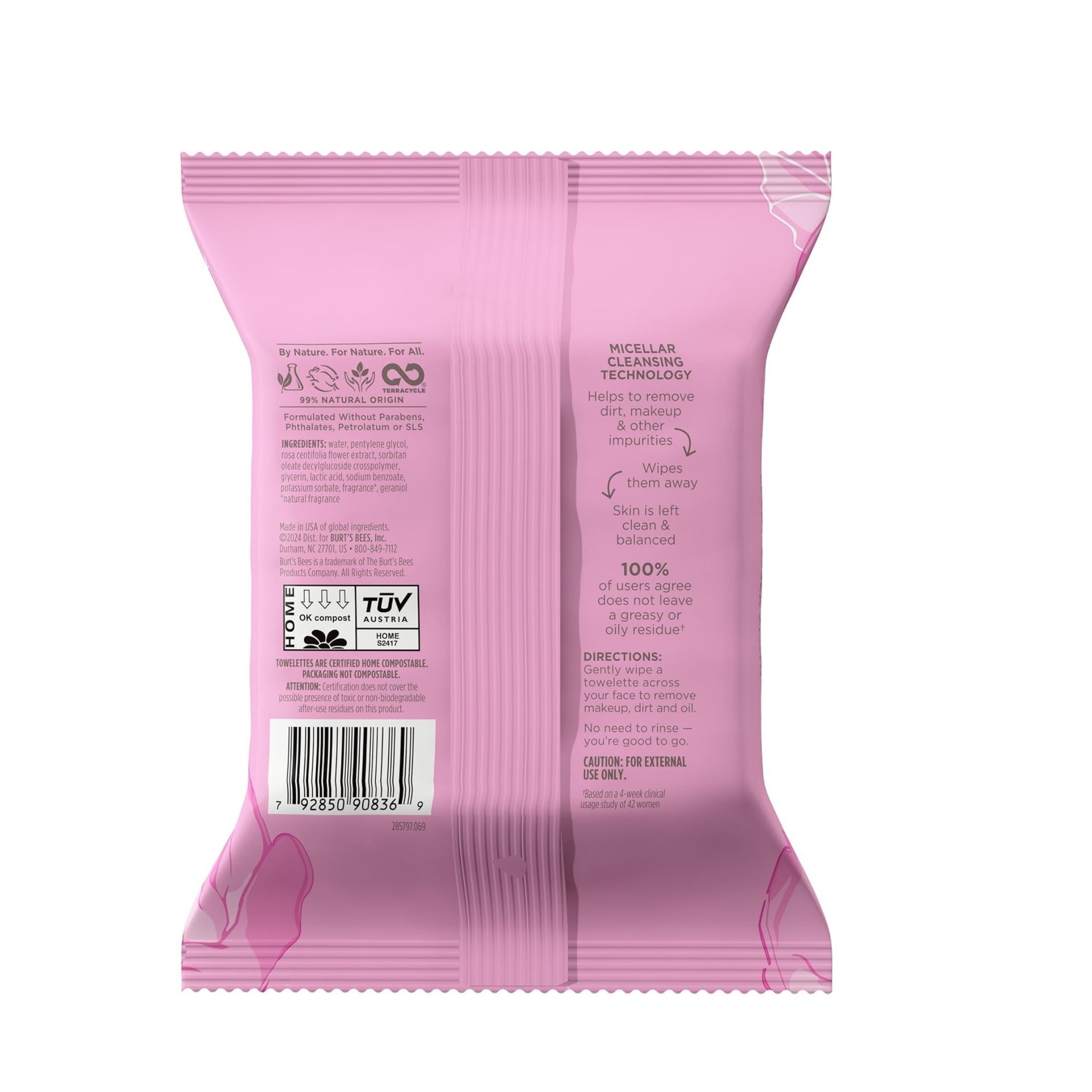 Burt's Bees Face Wipes, Facial Cleansing, Makeup Remover Towelettes With Rose Water, 3 In 1 Hydrating Micellar Cleanser