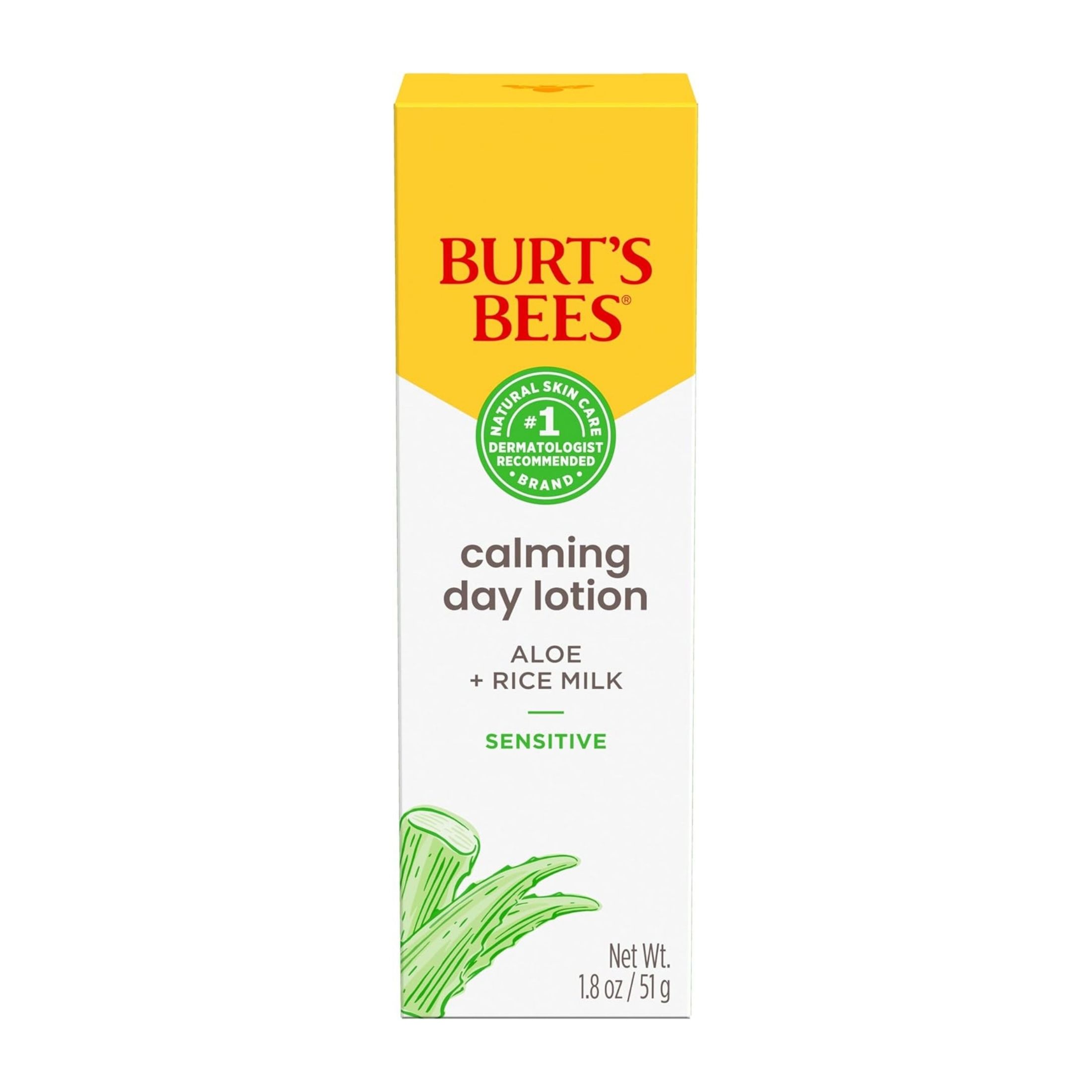 Burt's Bees Calming Day Lotion With Aloe And Rice Milk For Sensitive Skin, 98.8% Natural Origin, 1.8 Fluid Ounces