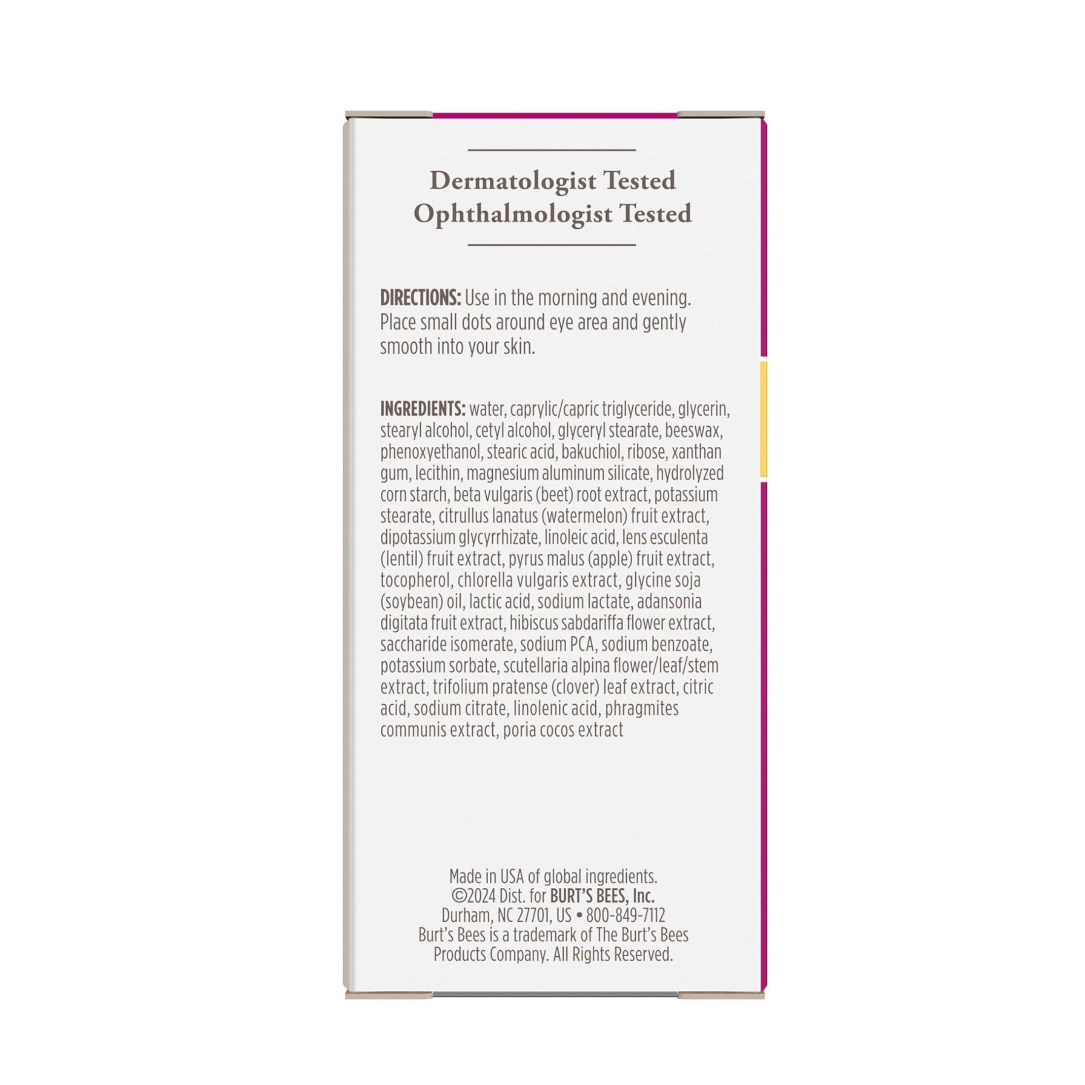 Burt's Bees Renewal Firming Eye Cream Bakuchiol Natural Retinol Alternative