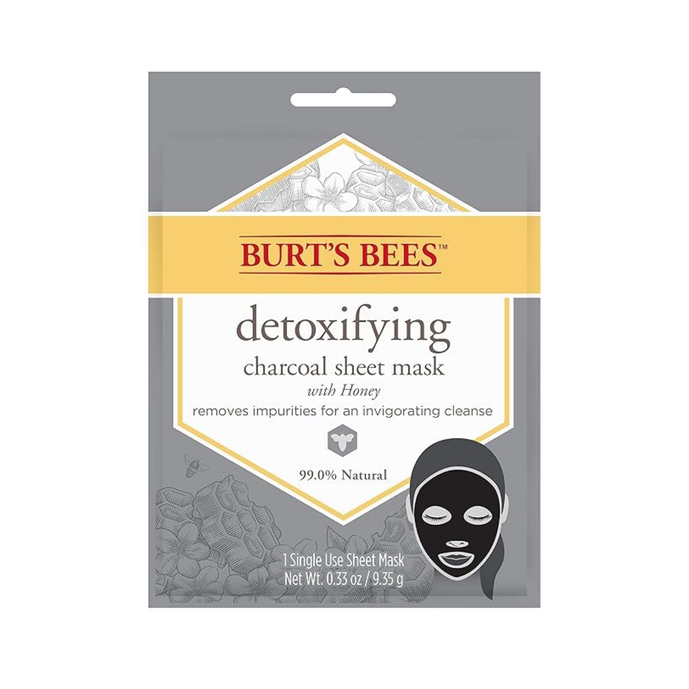 Burt's Bees Detoxifying Charcoal Facial Sheet Mask, Honey, Single Use (Package May Vary)