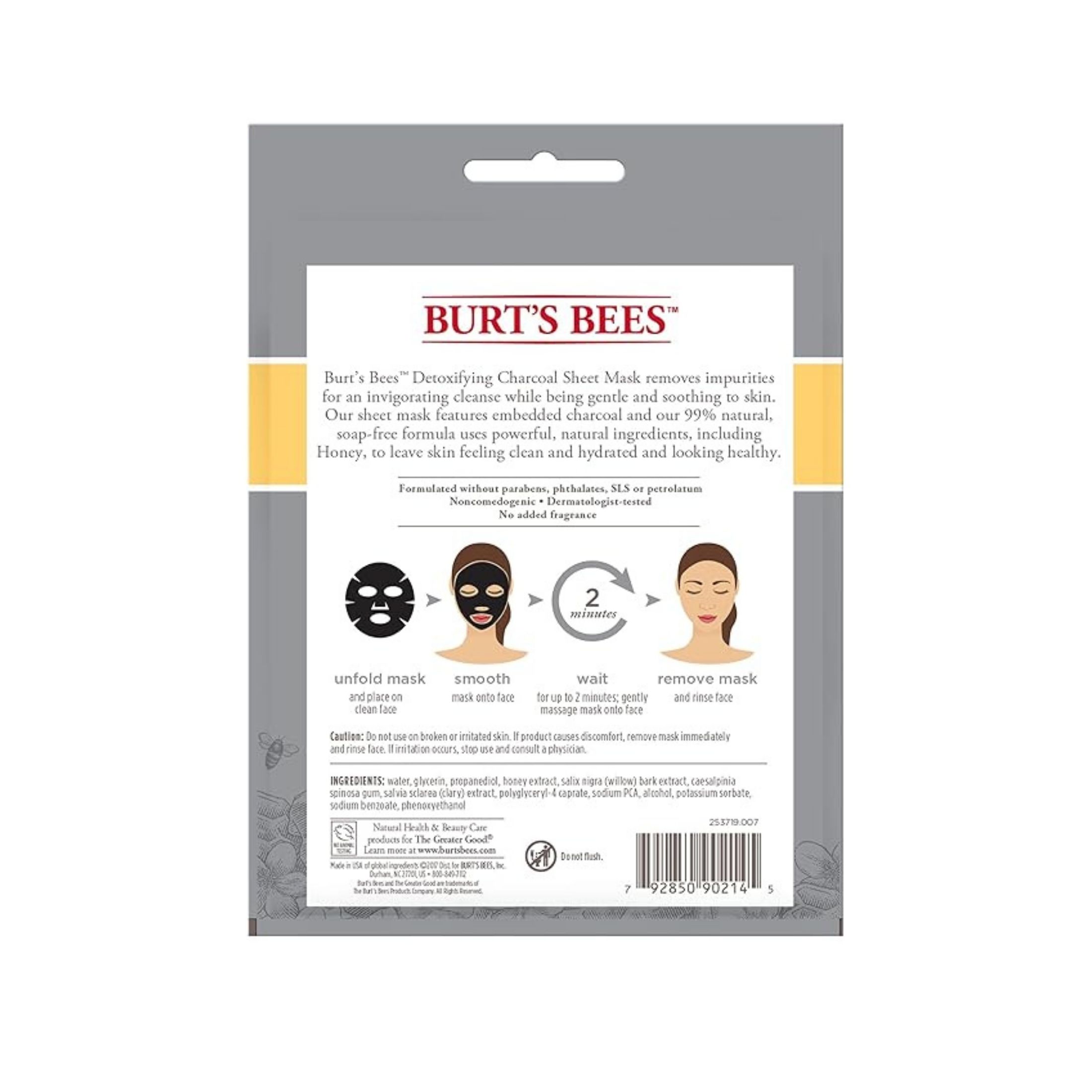 Burt's Bees Detoxifying Charcoal Facial Sheet Mask, Honey, Single Use (Package May Vary)