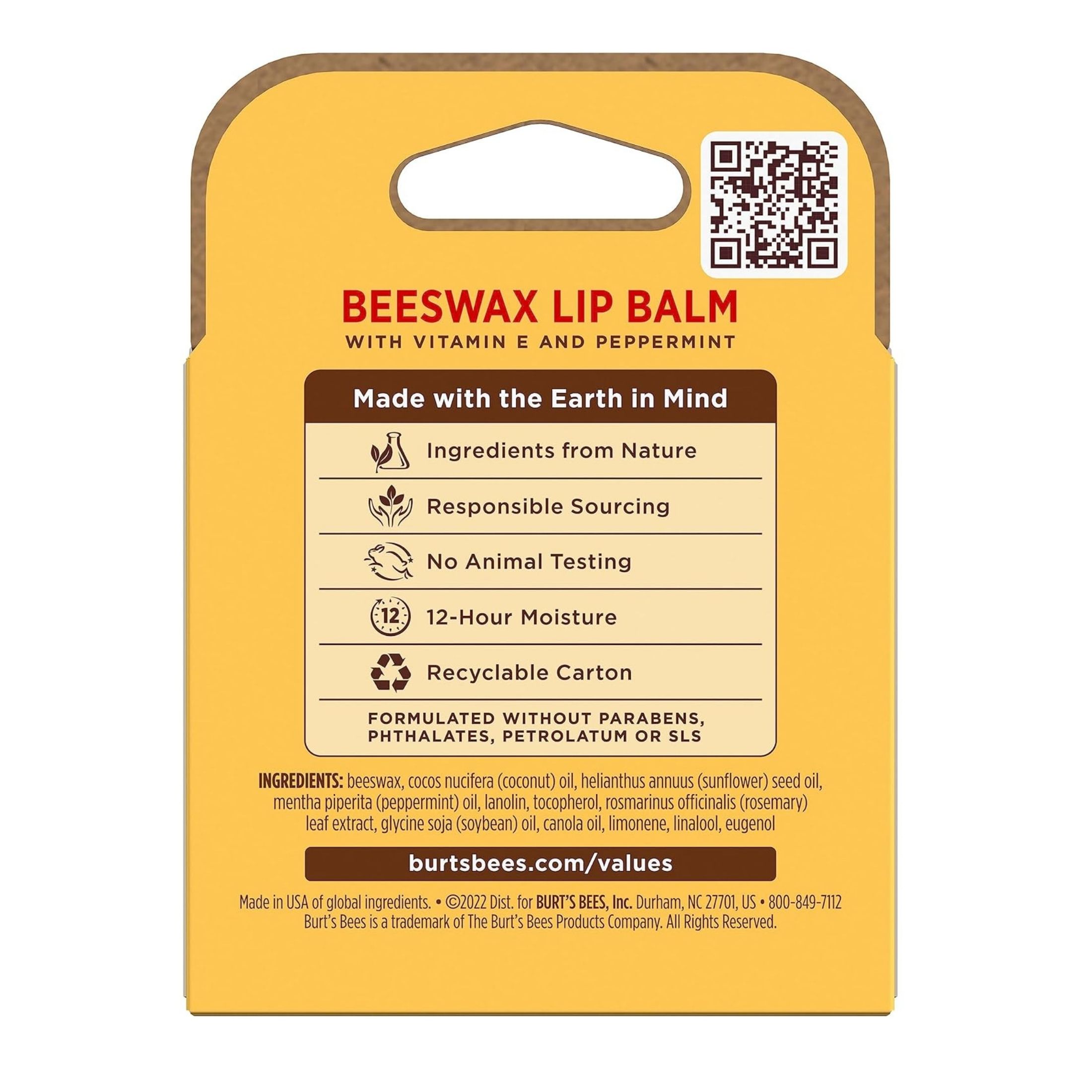 Burt's Bees 100% Natural Origin Moisturizing Lip Balm Original Beeswax With Vitamin E & Peppermint Oil, Beeswax, 4 Tubes