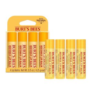 Burt's Bees 100% Natural Origin Moisturizing Lip Balm Original Beeswax With Vitamin E & Peppermint Oil, Beeswax, 4 Tubes