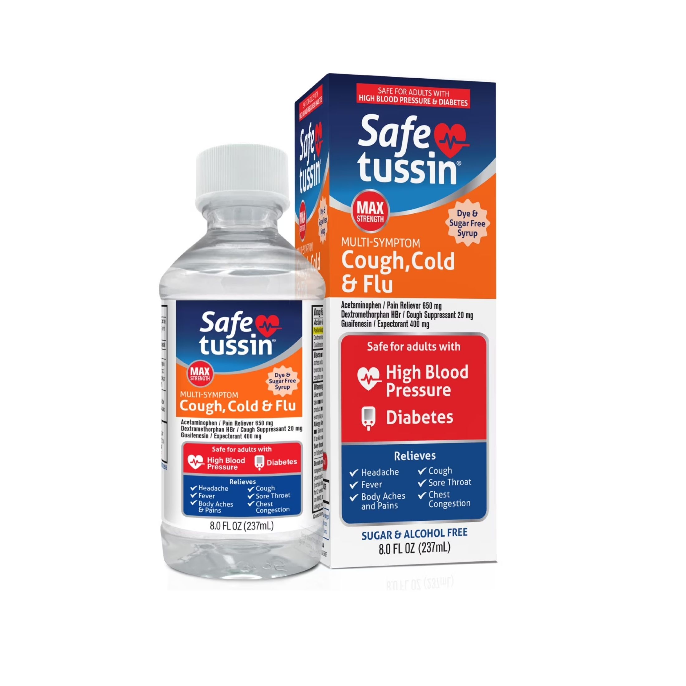 Safetussin Cough, Cold & Flu, Multi-Symptom, Max Strength 8 Fl Oz