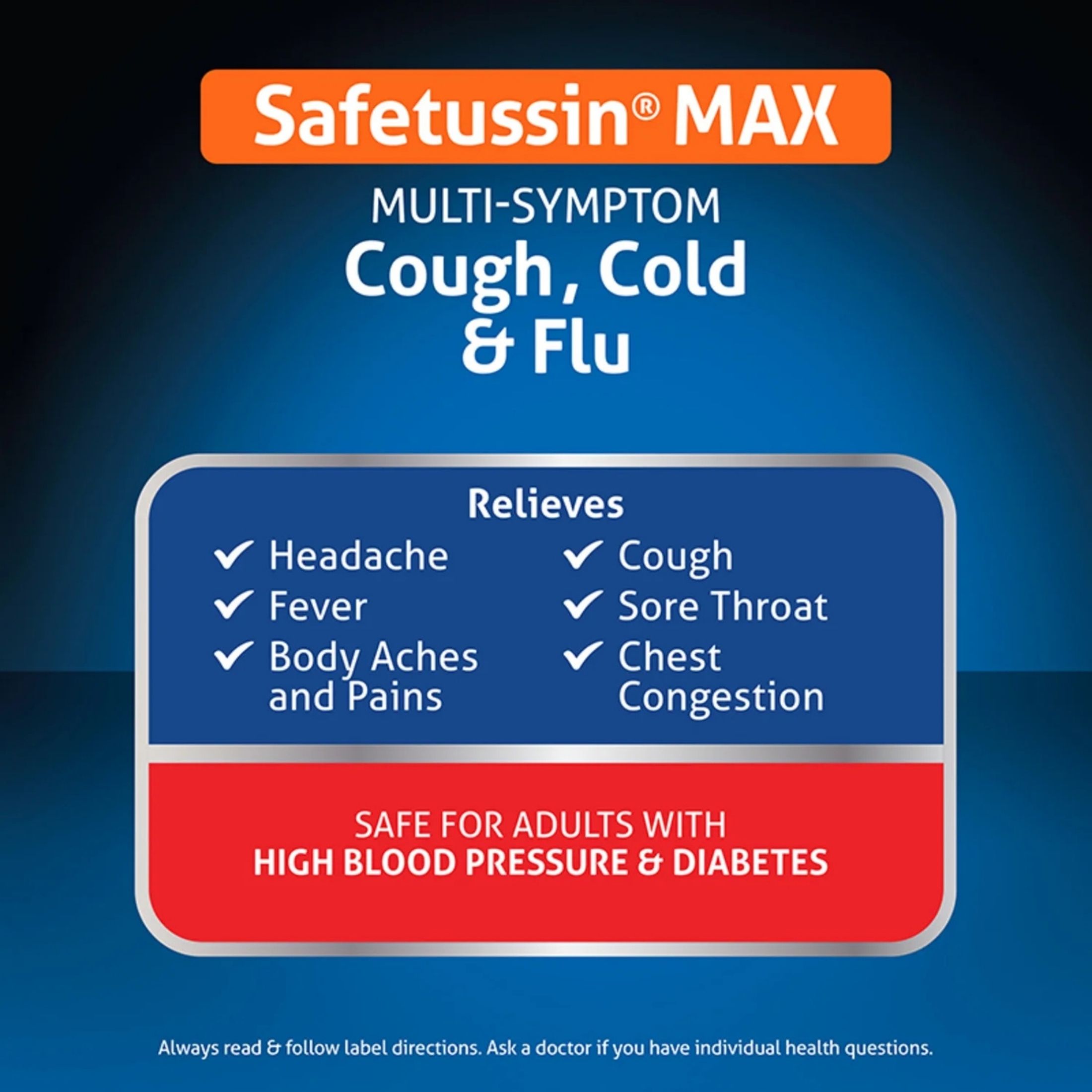 Safetussin Cough, Cold & Flu, Multi-Symptom, Max Strength 8 Fl Oz