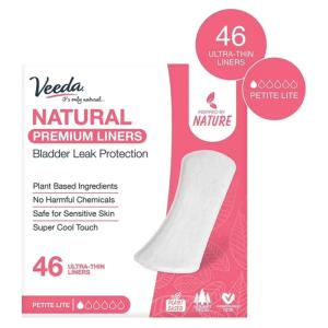 Veeda Daily Natural Premium Incontinence And Postpartum Panty Liners, For Bladder Leakage Protection, Petite Lite Absorbency, Long Length, 46
