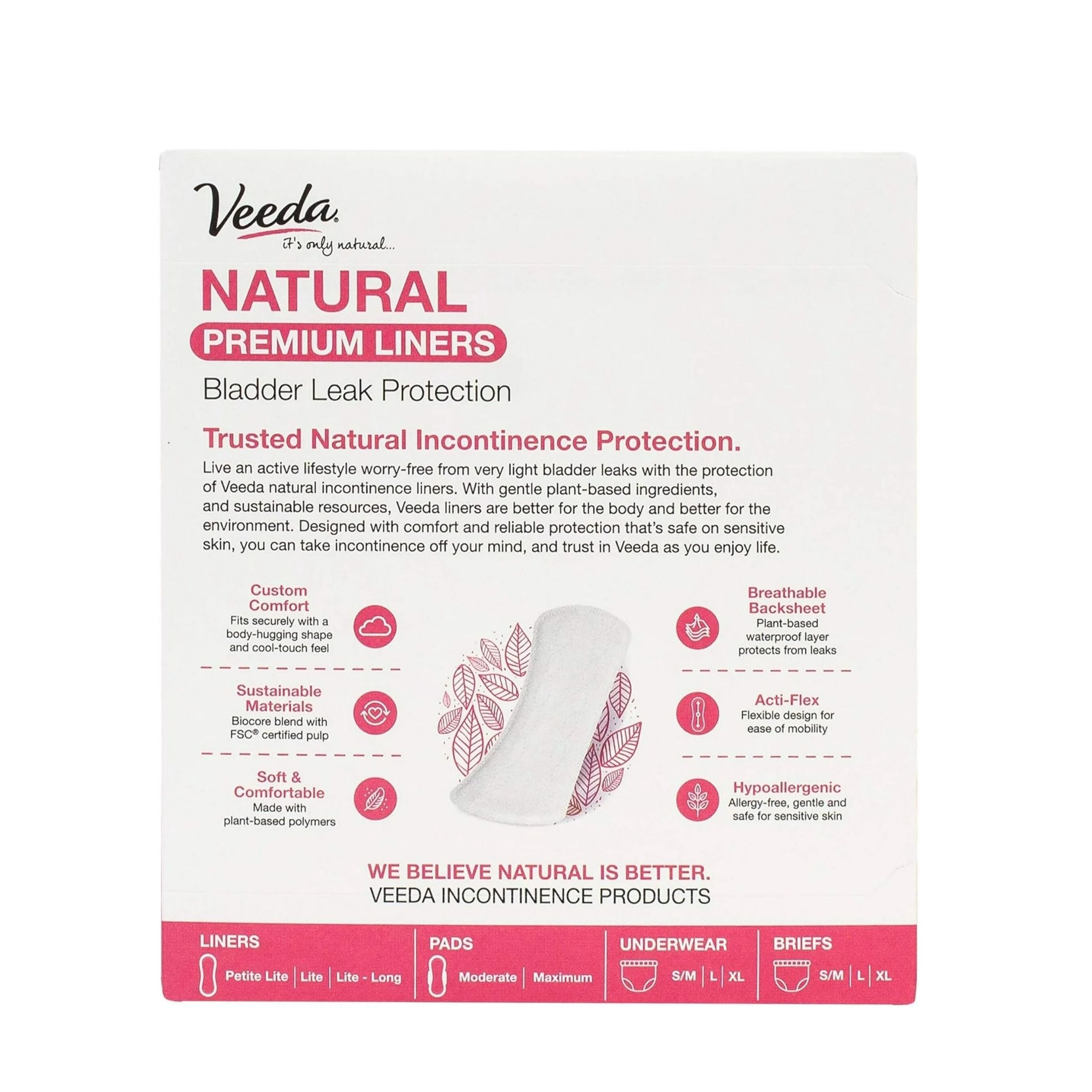 Veeda Daily Natural Premium Incontinence And Postpartum Panty Liners, For Bladder Leakage Protection, Petite Lite Absorbency, Long Length, 46