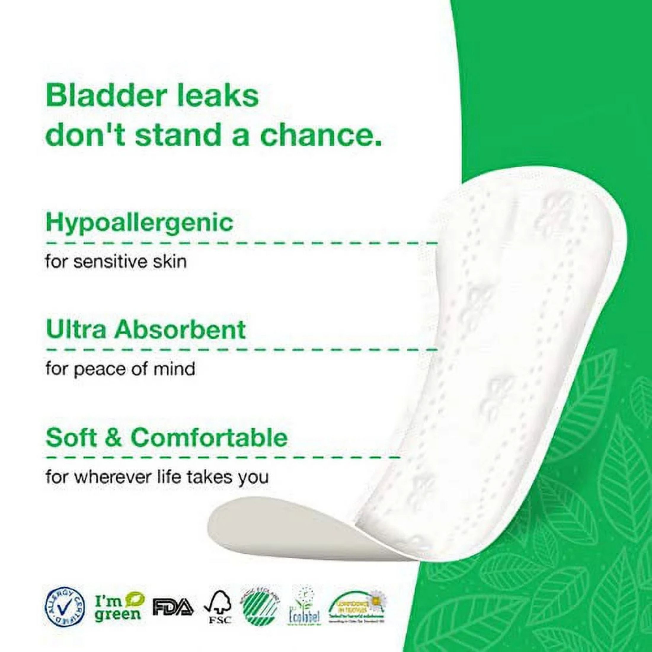 Veeda Daily Natural Premium Incontinence And Postpartum Panty Liners, For Bladder Leakage Protection, Lite Long Absorbency, Long Length