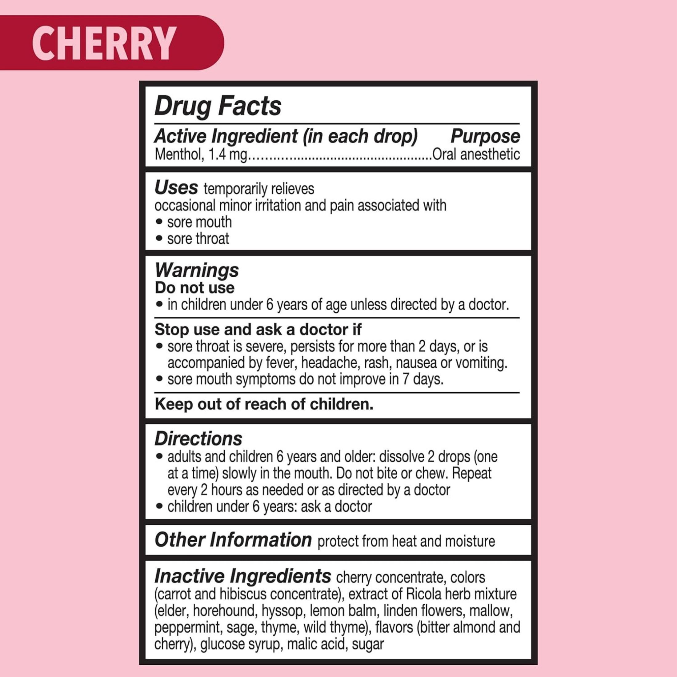 Ricola Oral Anesthetic, Cherry, Drops