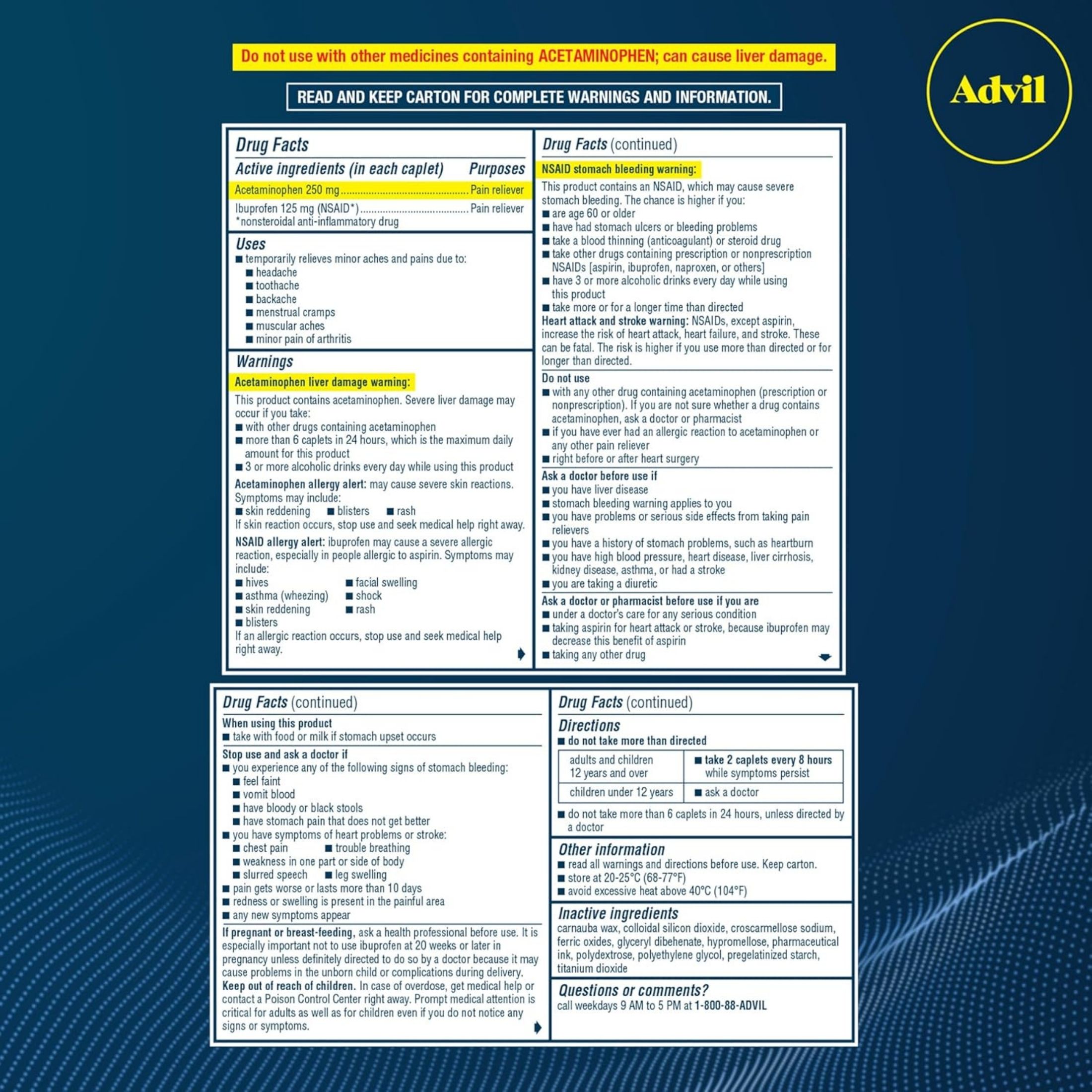 Advil Dual Action With Acetaminophen Back Pain Caplets