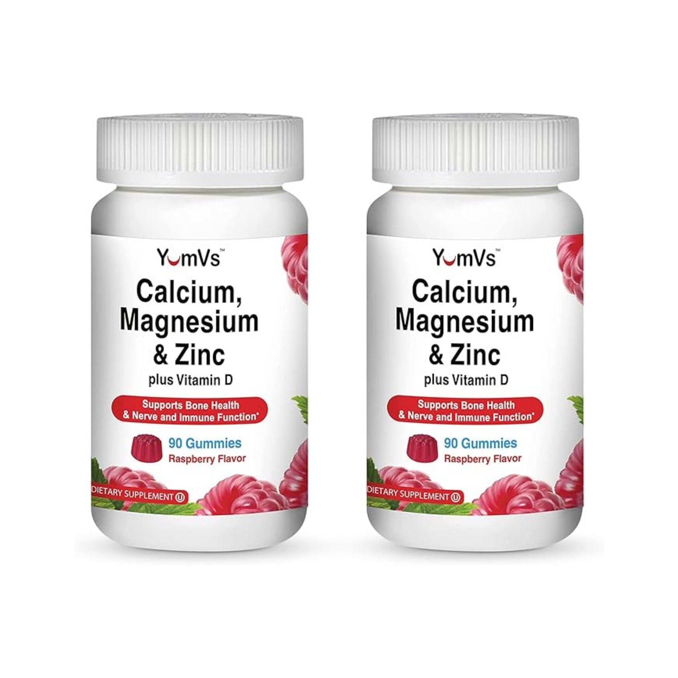 Yum-v's Calcium, Magnesium, Zinc & Vitamin D Gummies By Chewable Supplement For Adults Women & Men Kosher Halal Gummys Natural Raspberry Flavor Gummies