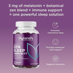 Hyland's Naturals Rest & Fortify Zen Sleep Aid + Immune Support - 42 Vegan Gummies - With Melatonin + L-Theanine For Sleep Support And Organic Black Elderberry, Vitamin C And Zinc For Immune Support