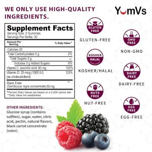 Yum-V S Immune Standardized Elderberry All-Natural, Vitamin C & Zinc 50 Gummies