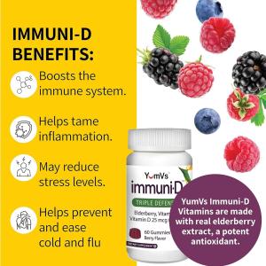 Yum-V S Immune Standardized Elderberry All-Natural, Vitamin C & Zinc 50 Gummies