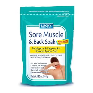 Lucky Super Soft Epsom Salt, Sore Muscle & Back Soak, Eucalyptus & Peppermint Scented 16 Oz