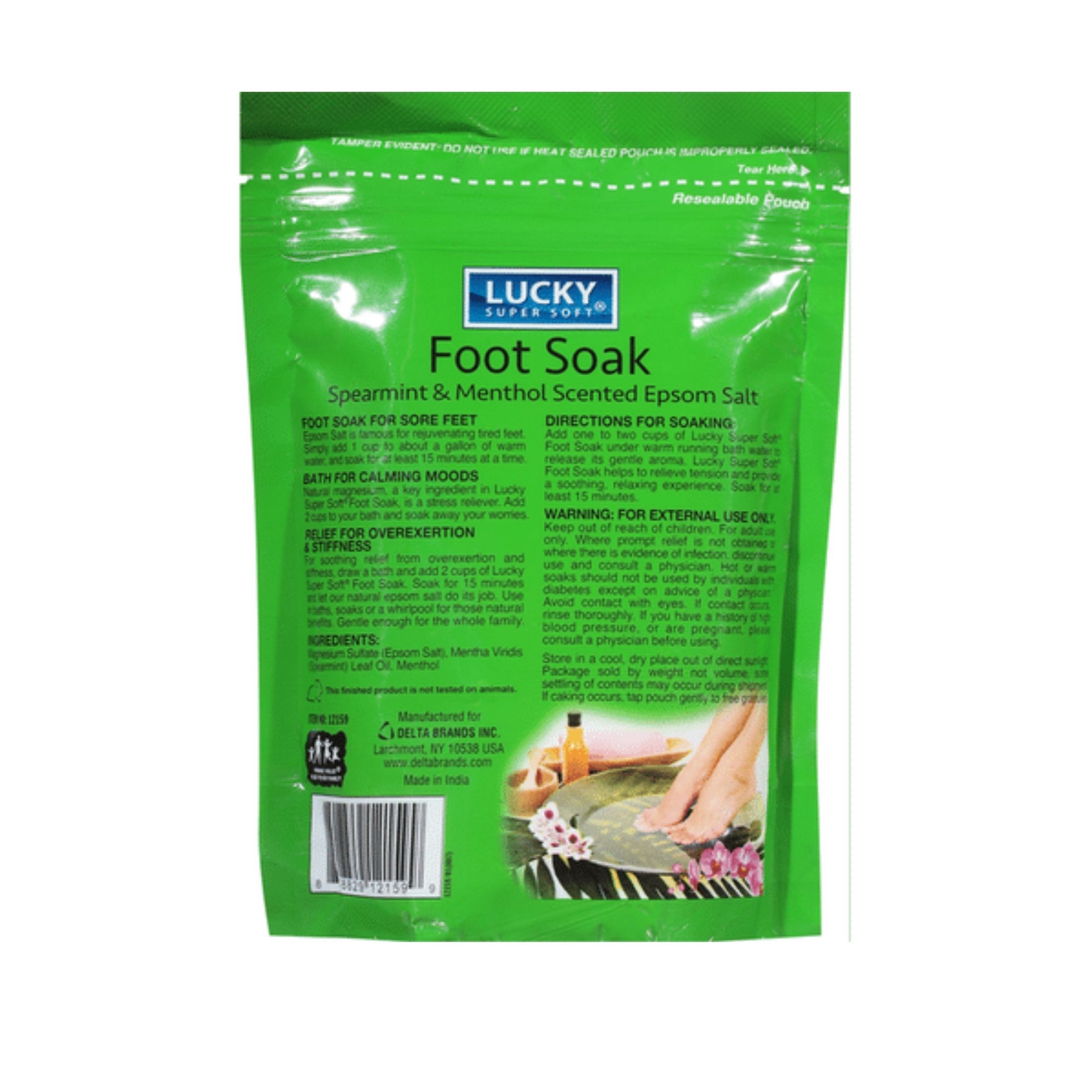 Lucky Super Soft Epsom Salt, Foot Soak, Spearmint & Menthol Scented 16 Oz