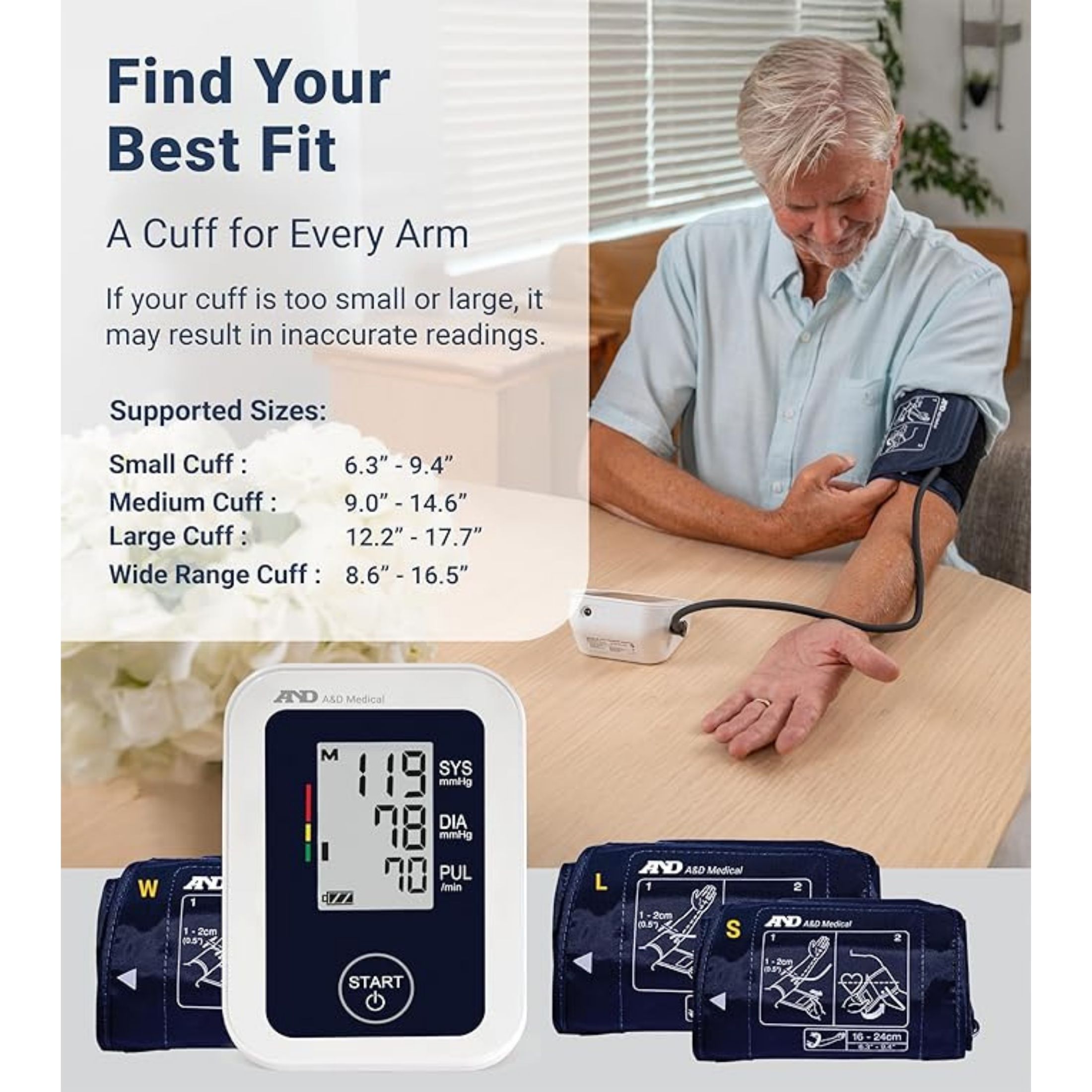A&D Medical Deluxe Upper Arm Blood Pressure Monitor With Wide Range Cuff