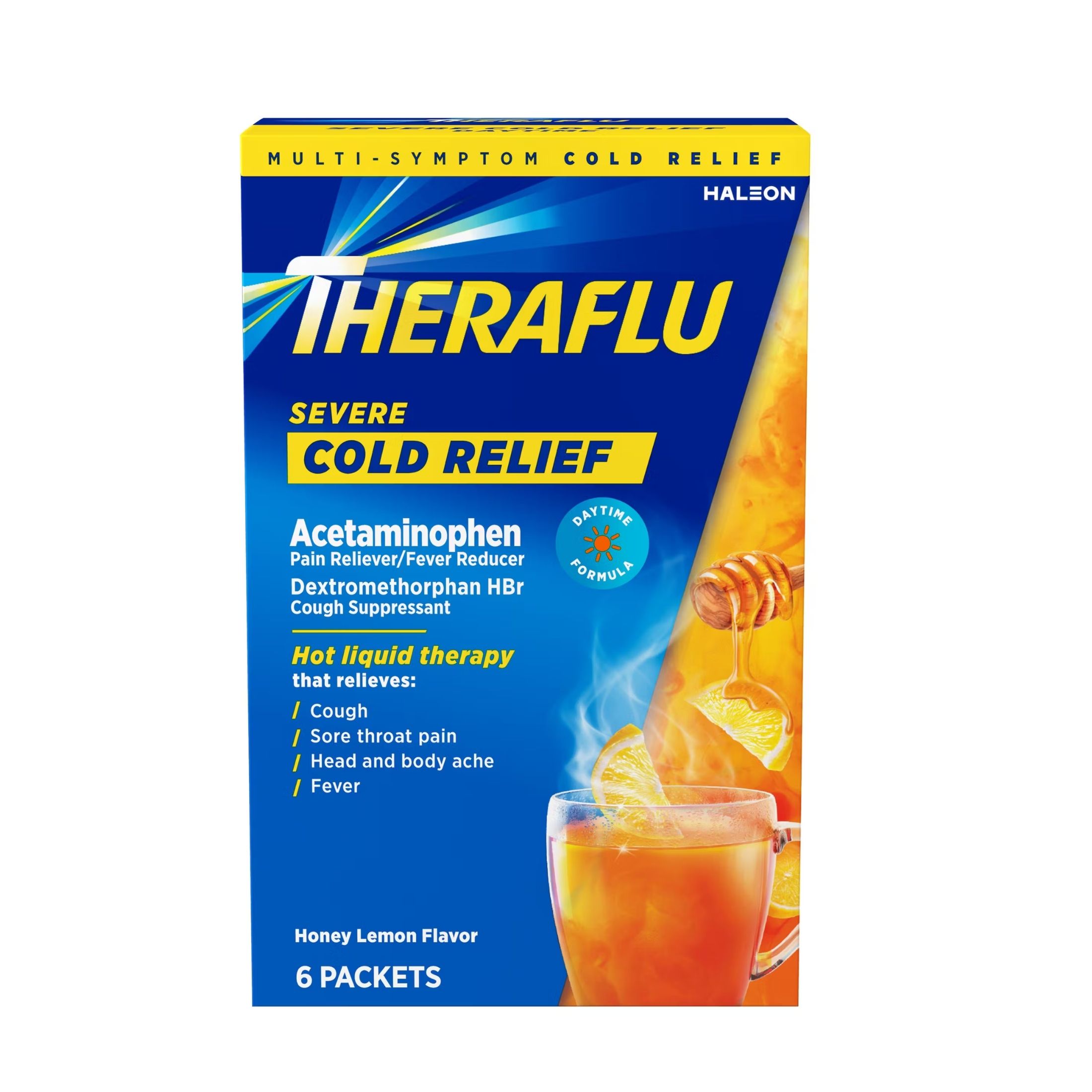 Theraflu Multi-symptom Severe Cold Relief Powder - Acetaminophen - Green Tea & Honey Lemon - 6ct