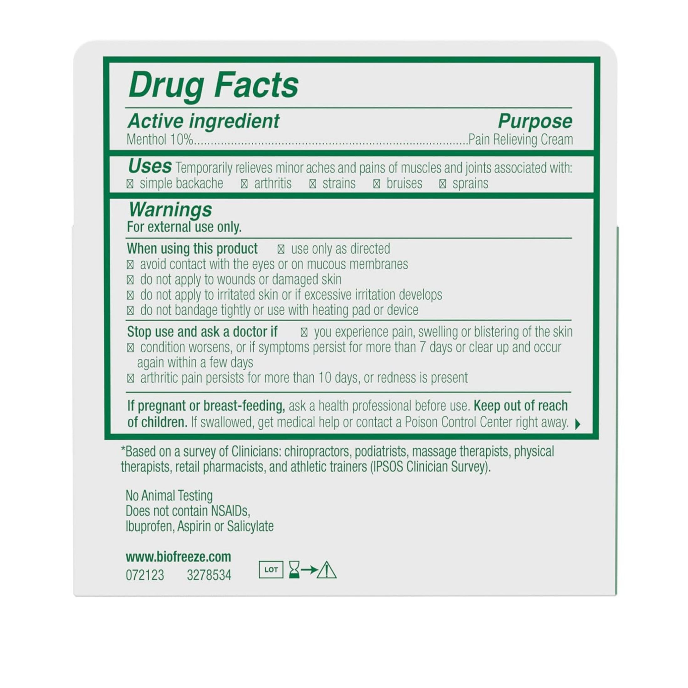 Biofreeze Menthol Pain Relief Cream 3 Oz Box