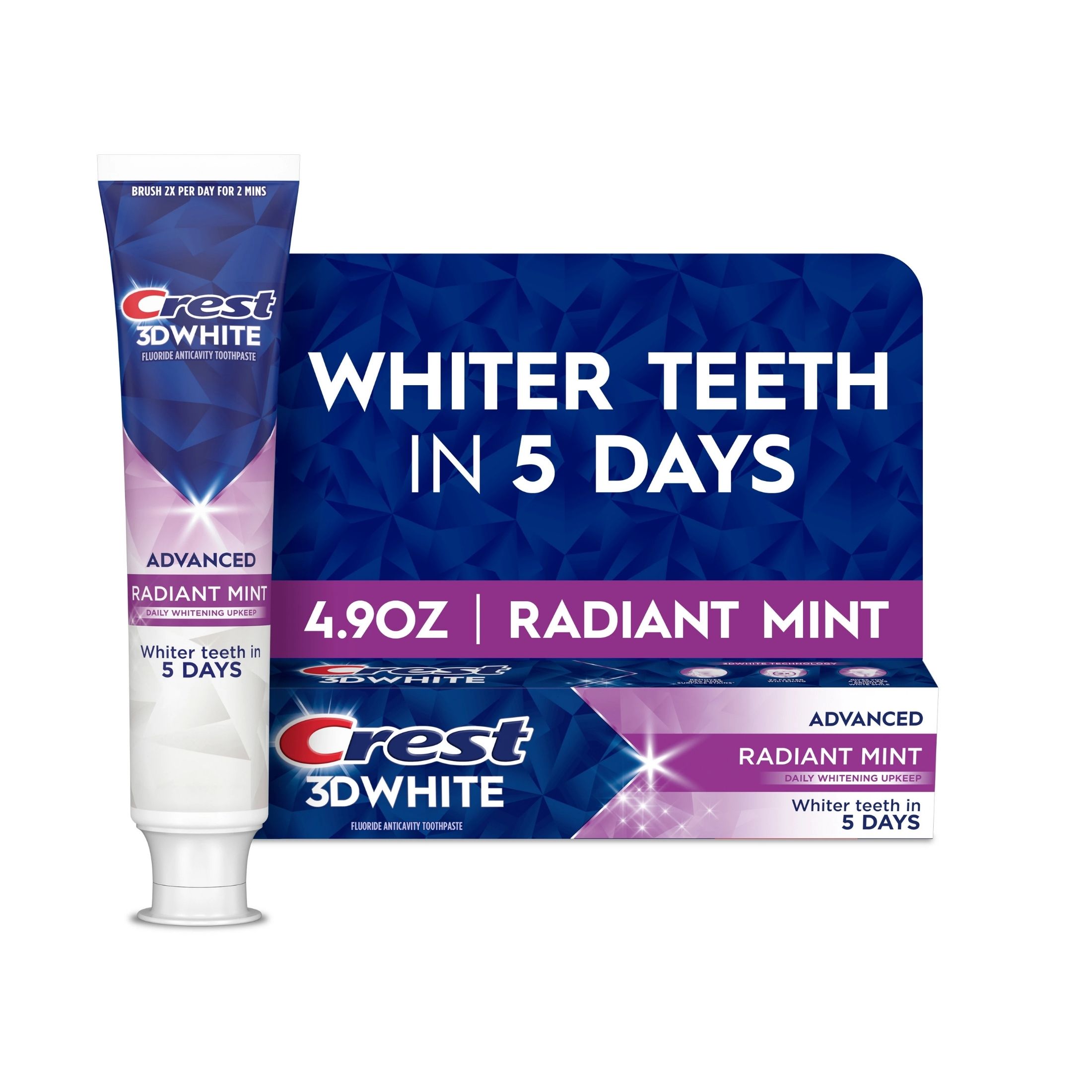Crest 3D White Advanced Teeth Whitening Toothpaste, Radiant Mint - Trial Size - 2.4 Oz