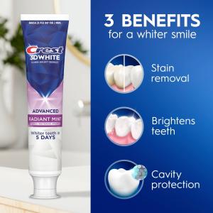 Crest 3D White Advanced Teeth Whitening Toothpaste, Radiant Mint - Trial Size - 2.4 Oz