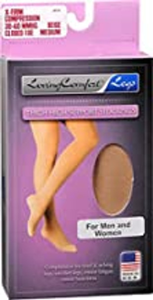 Loving Comfort Thigh High Support Stockings X-Firm, Medium, Beige, Closed Toe - 1 Pr
