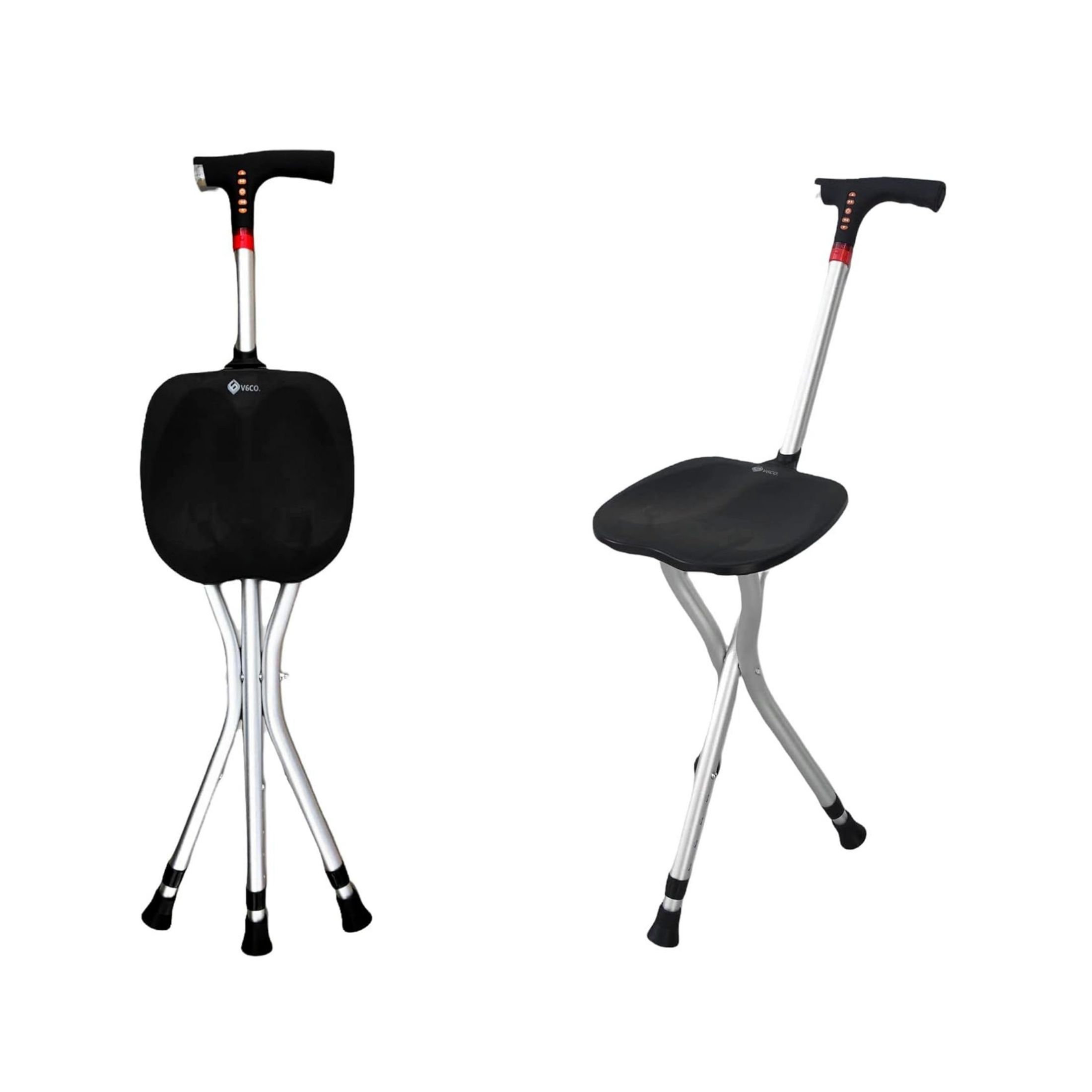 V6co Heavy Duty 5 In 1 Multi Function Seated Cane With Adjustable Height Walking Stick